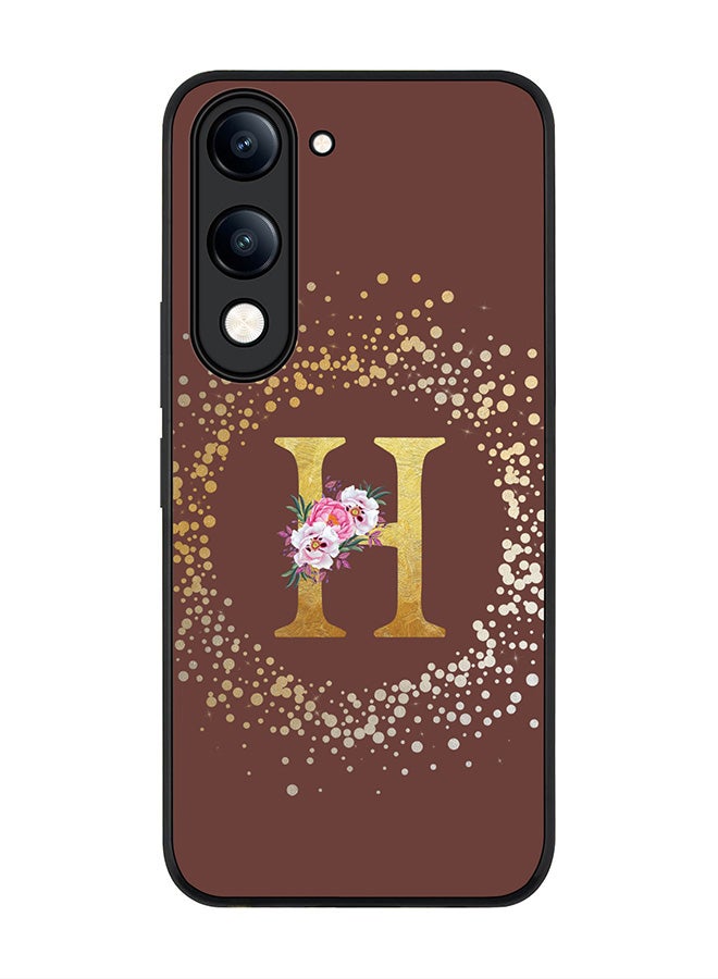 For vivo Y29s 5G / Y19s 5G Case,Slim fit Camera Protection, Shockproof Thin Phone cover  - Custom Monogram Floral - H  (Brown )